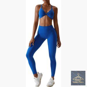 Twist Front Halter Sports Bra High Waist Legging 2 Piece Workout Set